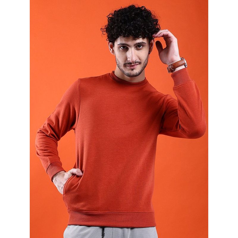 The Indian Garage Co Men Rust Regular Fit Solid Full Sleeves Sweatshirt (S)
