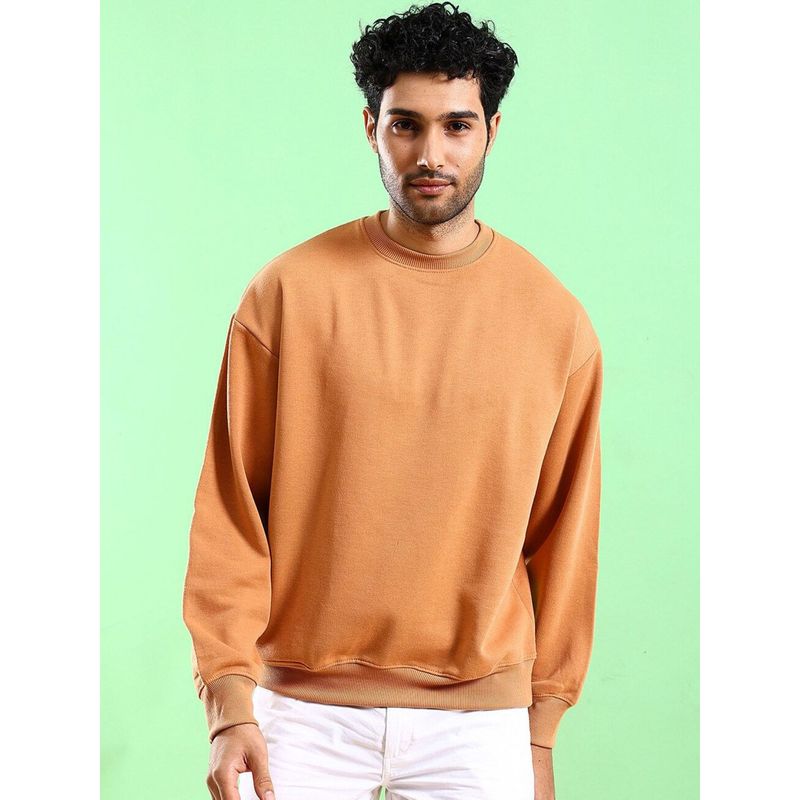 The Indian Garage Co Men Orange Oversized Fit Solid Full Sleeves Sweatshirt (XL)