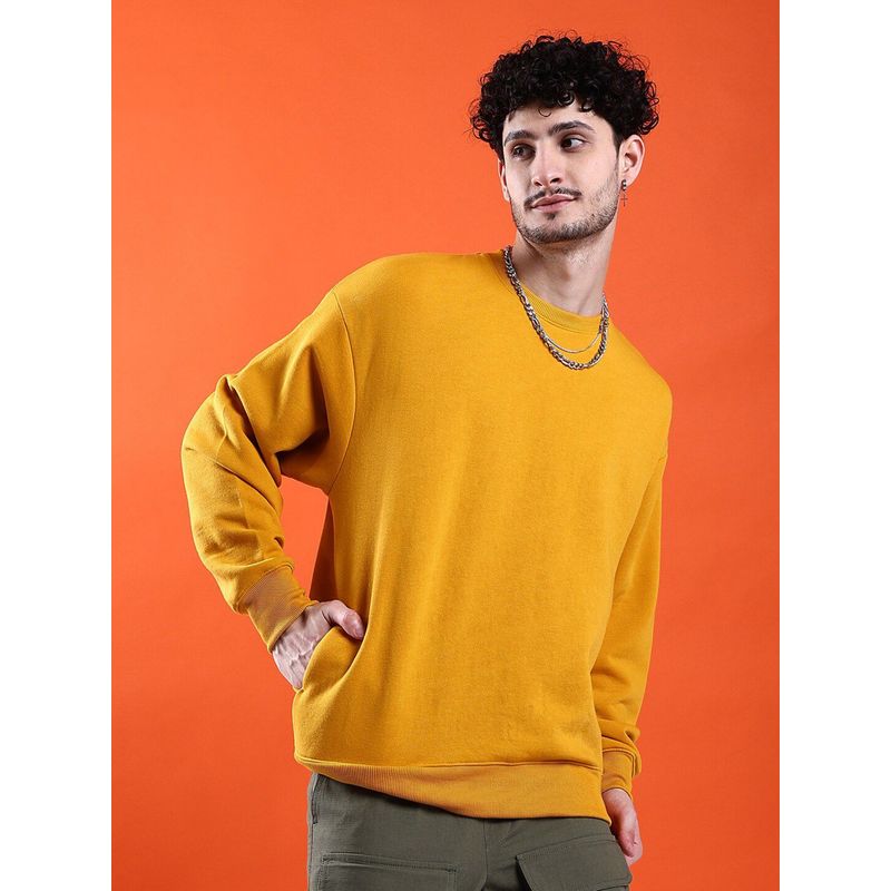 The Indian Garage Co Men Yellow Oversized Fit Solid Full Sleeves Sweatshirt (L)