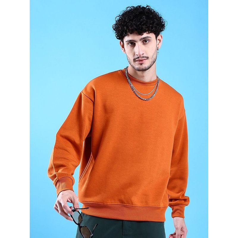 The Indian Garage Co Men Rust Oversized Fit Solid Full Sleeves Sweatshirt (L)