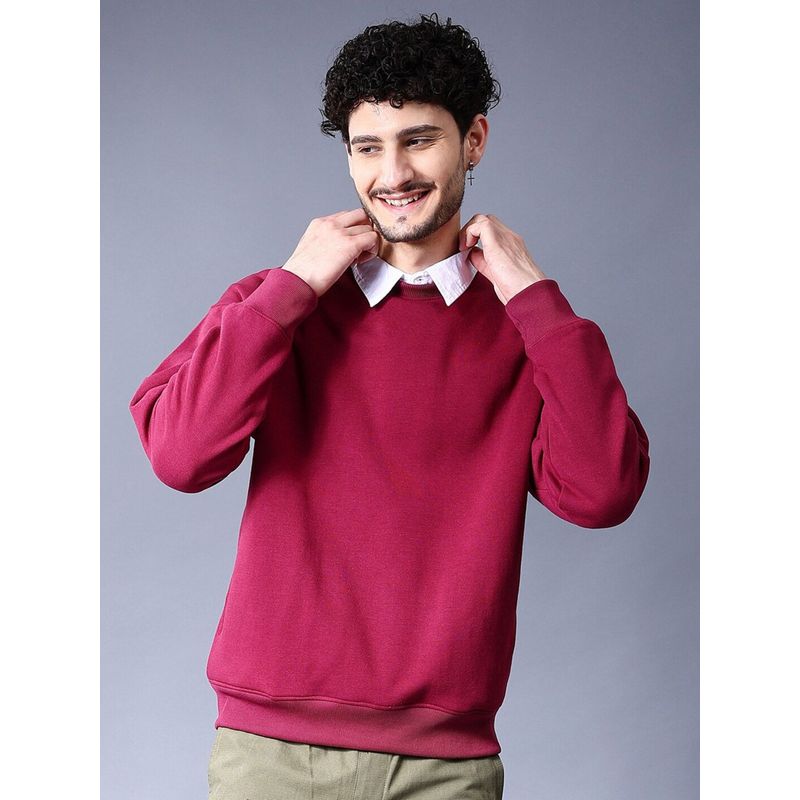 The Indian Garage Co Men Pink Oversized Fit Solid Full Sleeves Sweatshirt (S)