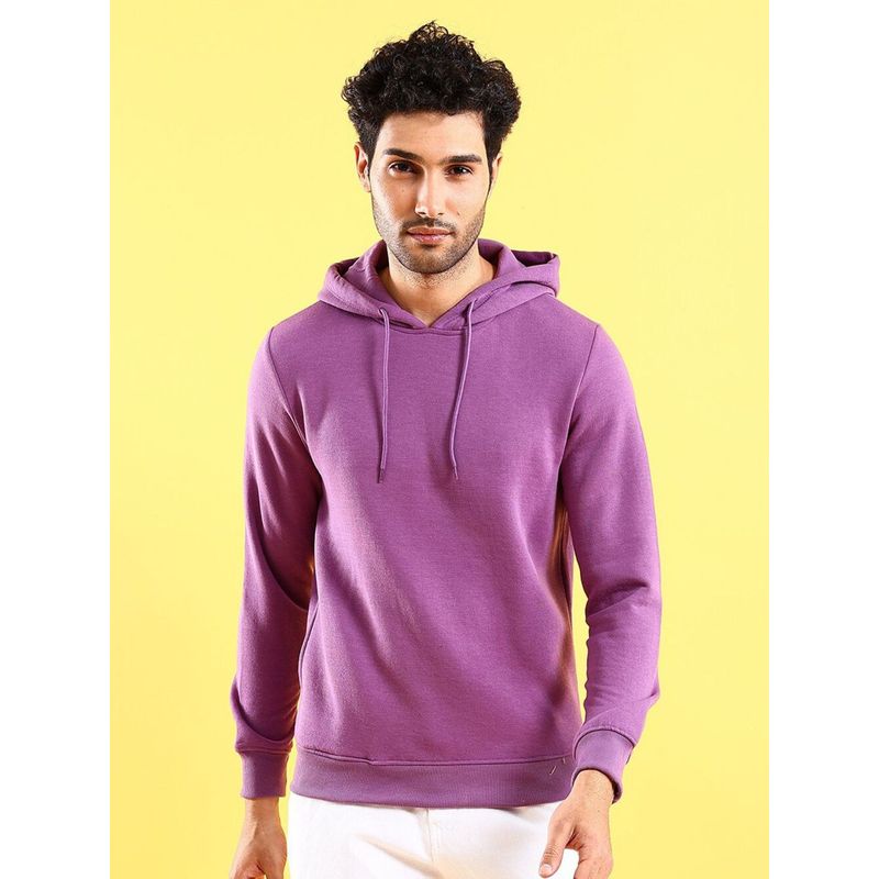 The Indian Garage Co Men Purple Regular Fit Solid Hooded Full Sleeves Hoodies (S)