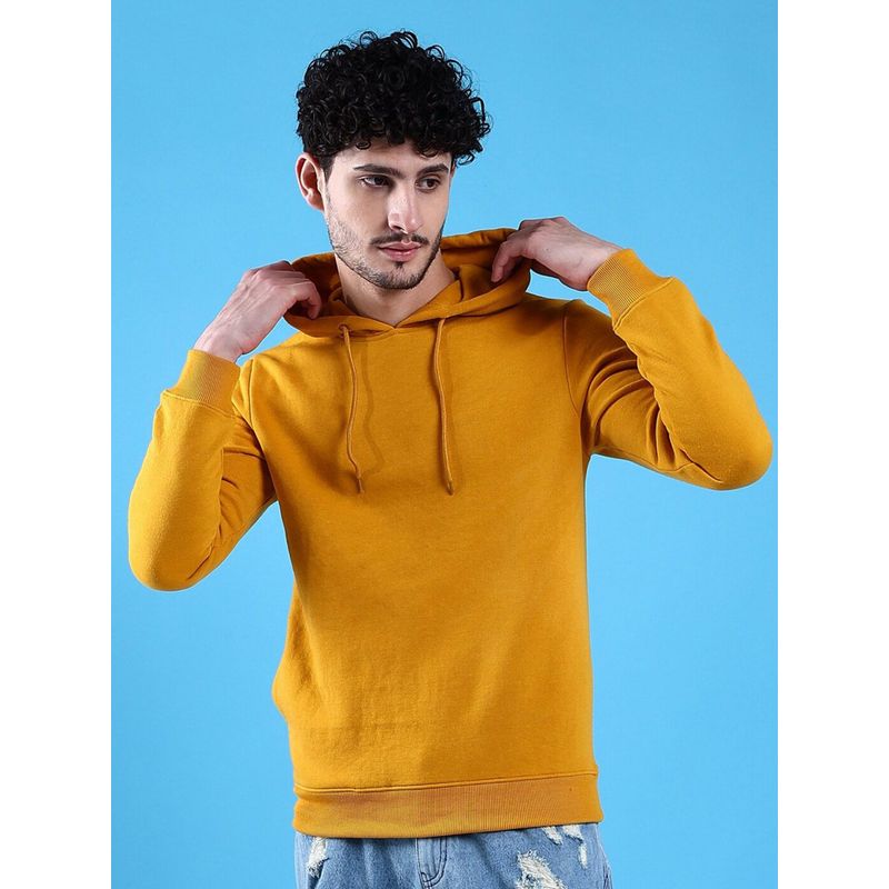 The Indian Garage Co Men Mustard Regular Fit Solid Hooded Full Sleeves Hoodies (L)