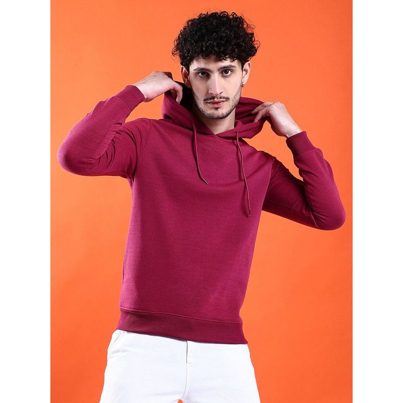 The Indian Garage Co Men Red Regular Fit Solid Hooded Full Sleeves Hoodies (S)