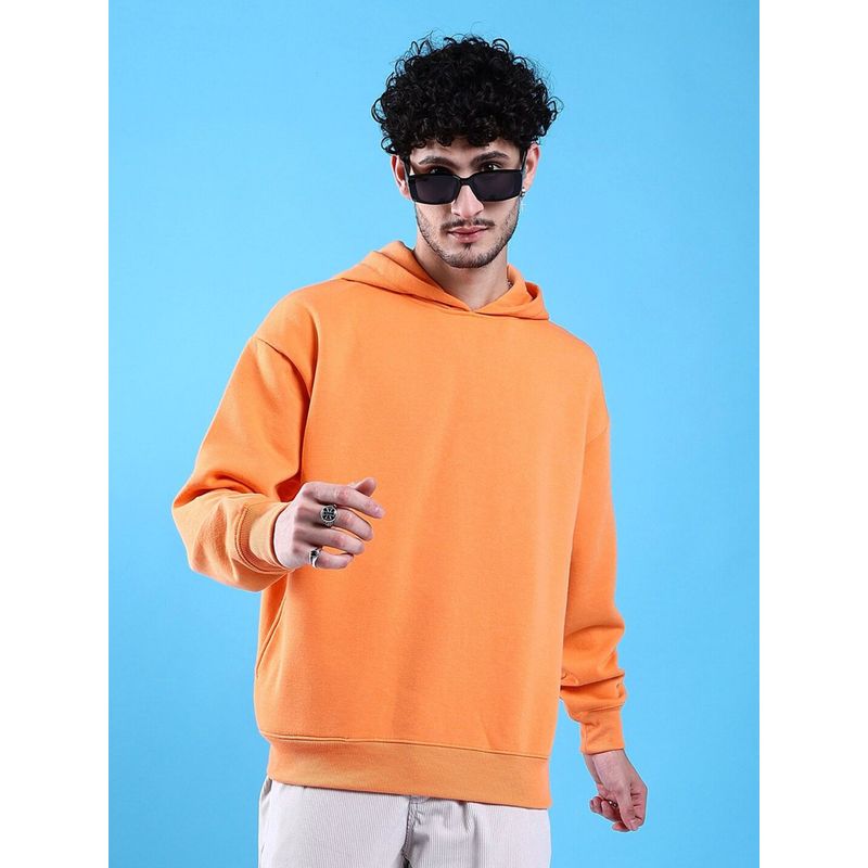 The Indian Garage Co Men Orange Regular Fit Solid Hooded Full Sleeves Hoodies (S)