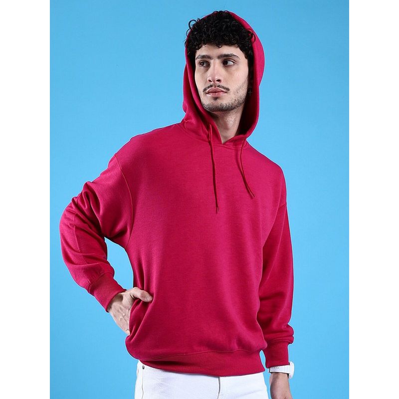The Indian Garage Co Men Pink Regular Fit Solid Hooded Full Sleeves Hoodies (L)
