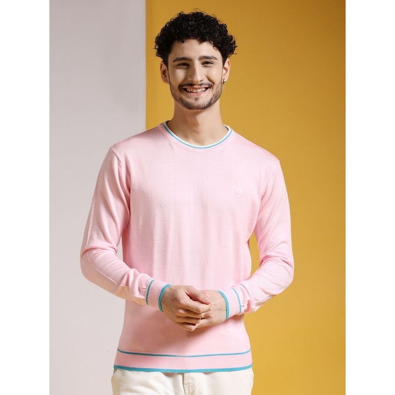 The Indian Garage Co Men Pink Regular Fit Solid Full Sleeves Sweater (S)