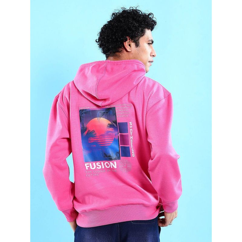 The Indian Garage Co Men Pink Oversized Fit Printed Hooded Full Sleeves Hoodies (S)