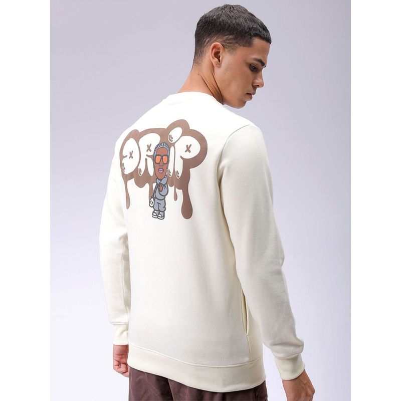 The Indian Garage Co Men Cream Regular Fit Printed Full Sleeves Sweatshirt (L)