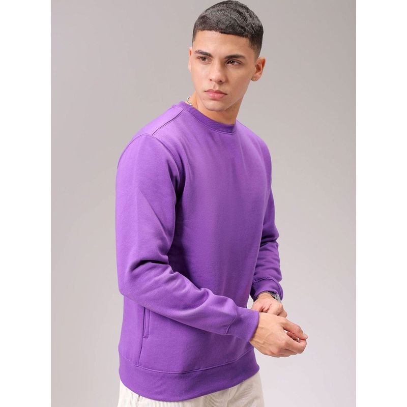 The Indian Garage Co Men Purple Regular Fit Solid Full Sleeves Sweatshirt (M)