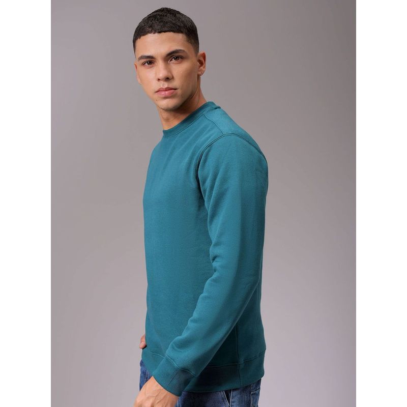 The Indian Garage Co Men Teal Regular Fit Solid Full Sleeves Sweatshirt (M)
