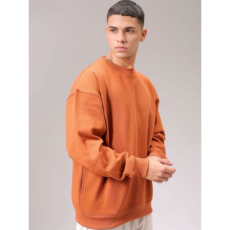 The Indian Garage Co Men Rust Oversized Fit Solid Full Sleeves Sweatshirt (S)