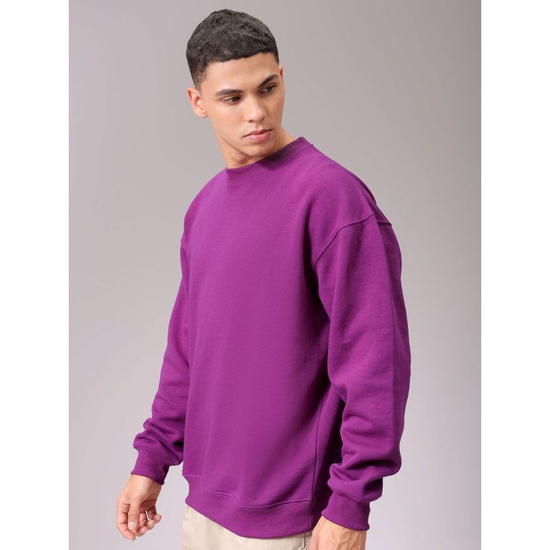 The Indian Garage Co Men Purple Oversized Fit Solid Full Sleeves Sweatshirt (L)