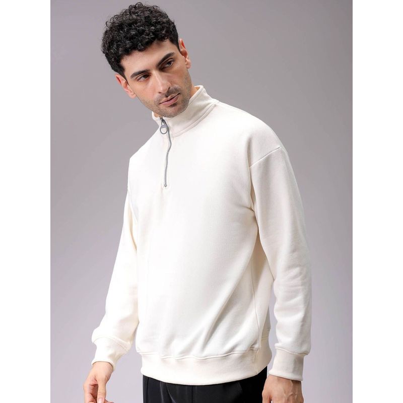 The Indian Garage Co Men Cream Relaxed Fit Solid High Neck Full Sleeves Sweatshirt (M)