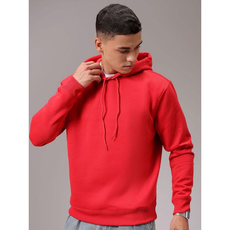 The Indian Garage Co Men Red Regular Fit Solid Hooded Full Sleeves Hoodies (L)