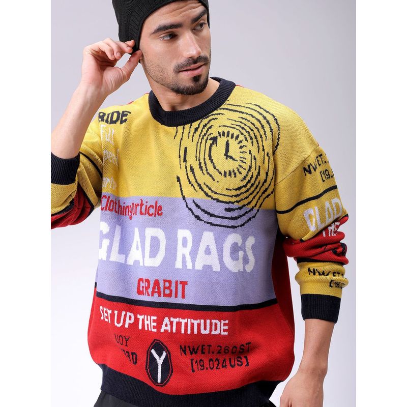 The Indian Garage Co Men Oversized Fit Printed Full Sleeves Sweater (XL)