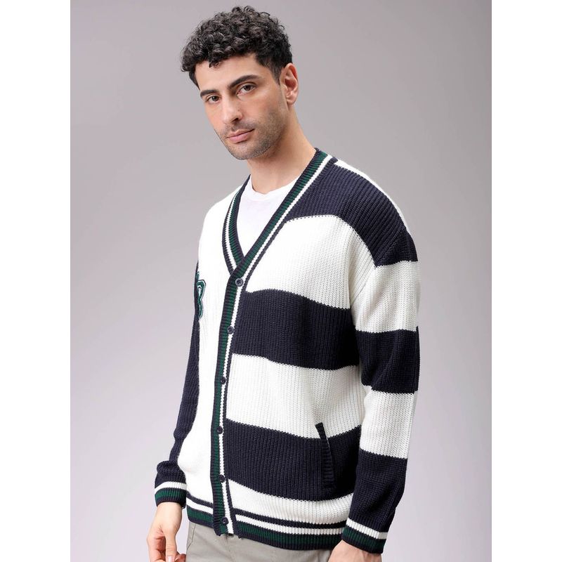 The Indian Garage Co Men Oversized Fit Colour Blocked Full Sleeves Cardigan (L)