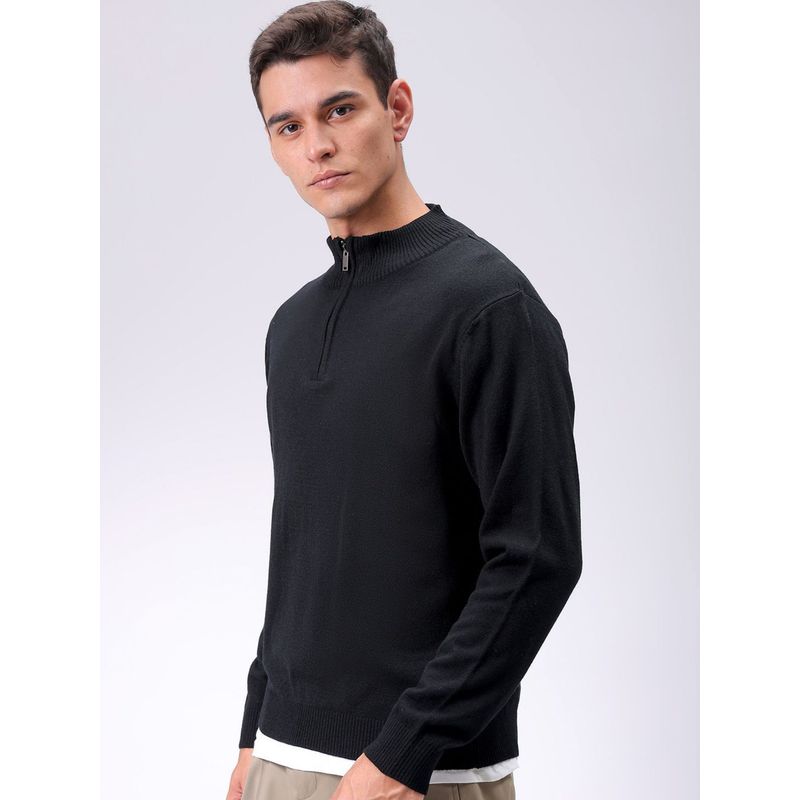 The Indian Garage Co Men Black Relaxed Fit Solid High Neck Full Sleeves Sweater (L)