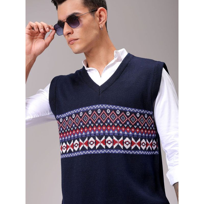 The Indian Garage Co Men Relaxed Fit Solid Sleeveless V-Neck Sweater (L)