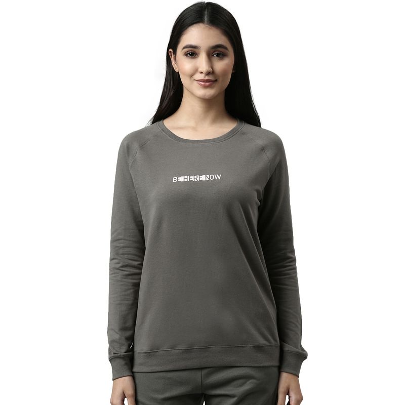 Enamor Womens Essentials E079-Long Sleeve Round Neck Relaxed Fit Sweatshirt,Ash Grey (L)