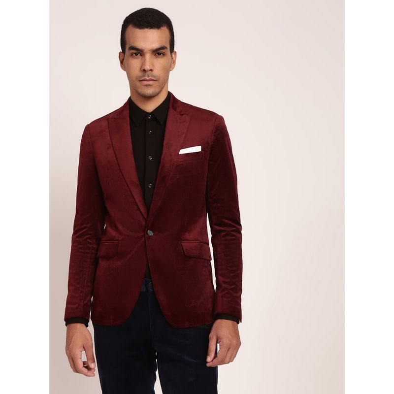 LINDBERGH Men Burgundy Solid Blazer (S)