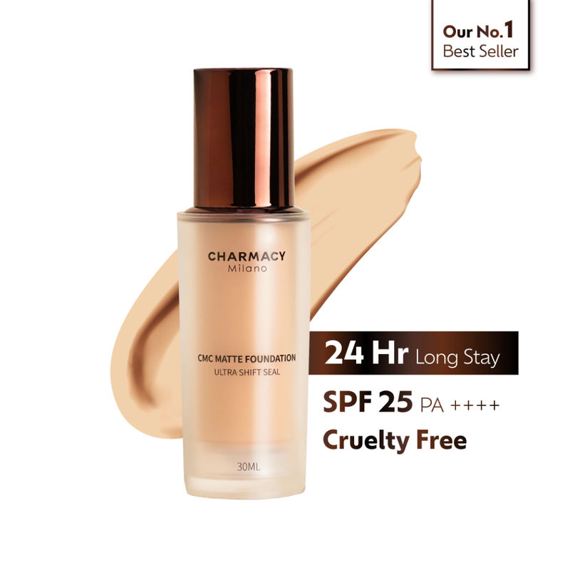 Charmacy Milano Matte Foundation - 01 - 24Hr, SPF25, Waterproof, Full Coverage, Lightweight, HD Finish