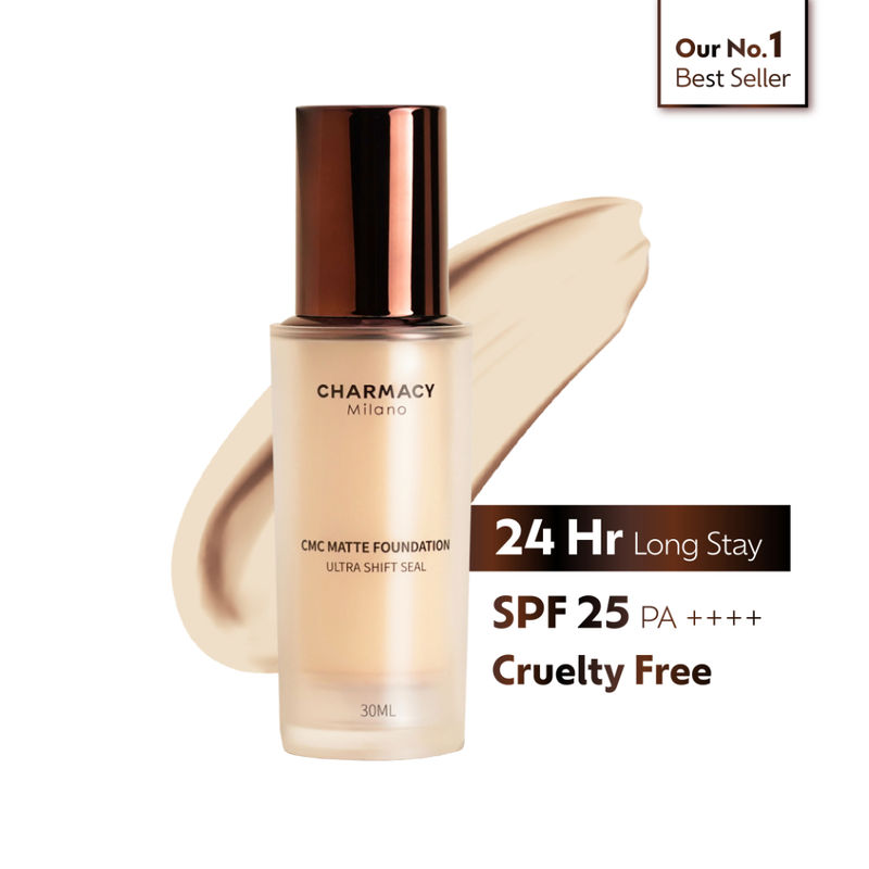 Charmacy Milano Matte Foundation - 02 - 24Hr, SPF25, Waterproof, Full Coverage, Lightweight, HD Finish