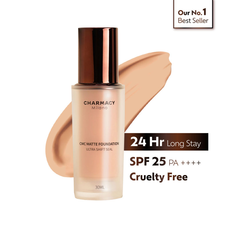 Charmacy Milano Matte Foundation - 06 - 24Hr, SPF25, Waterproof, Full Coverage, Lightweight, HD Finish