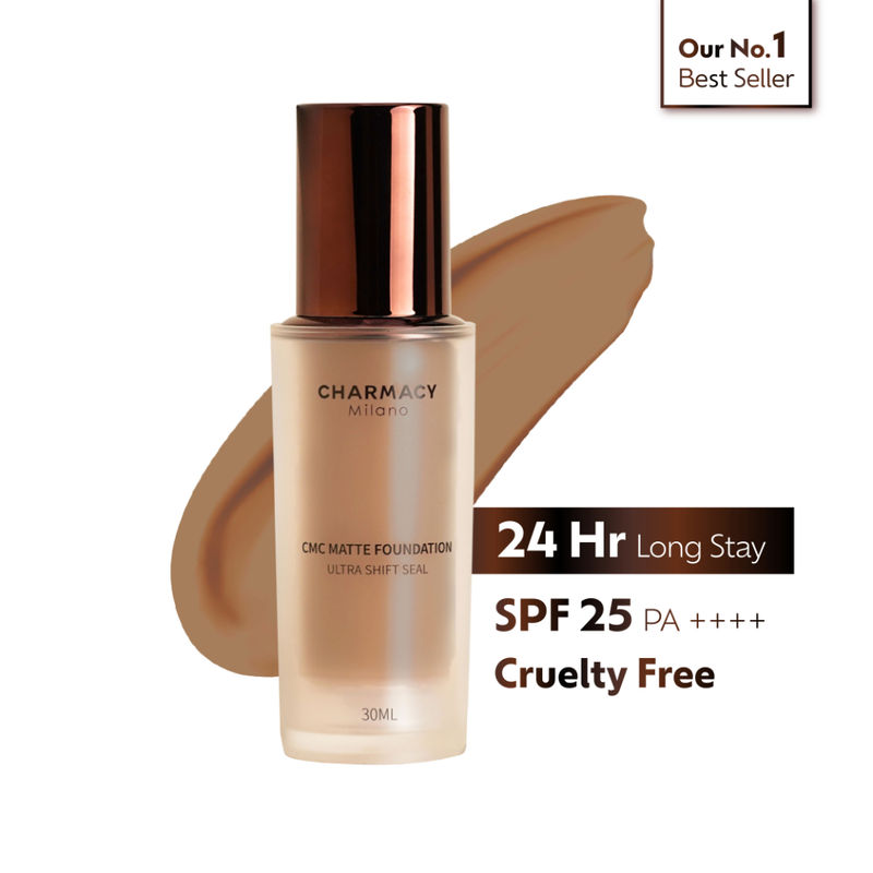 Charmacy Milano Matte Foundation - 12 - 24Hr, SPF25, Waterproof, Full Coverage, Lightweight, HD Finish