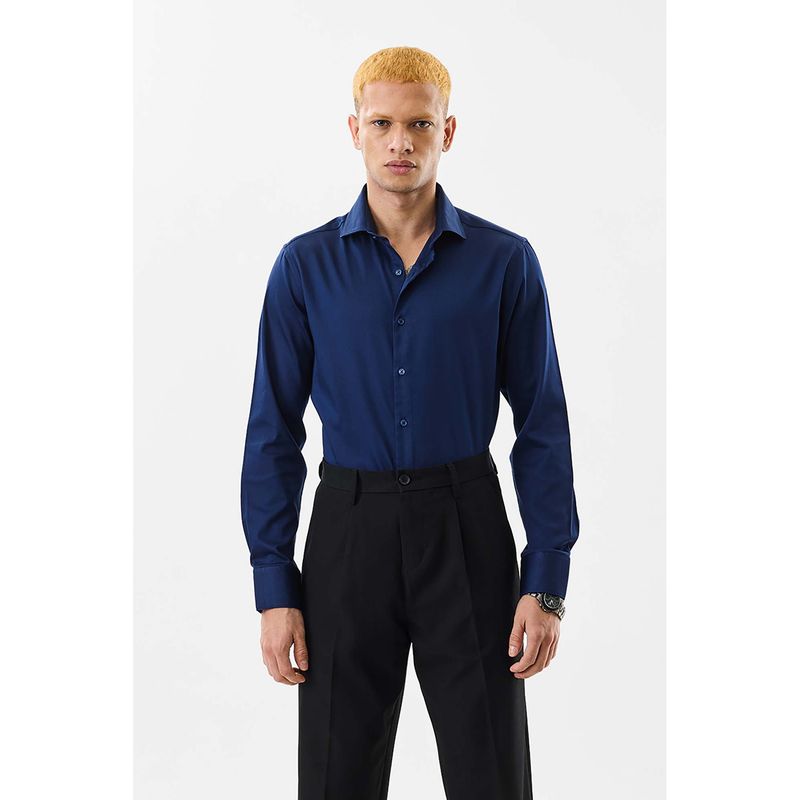 Snitch Men Navy Blue Solid Formal Shirt (2XL)