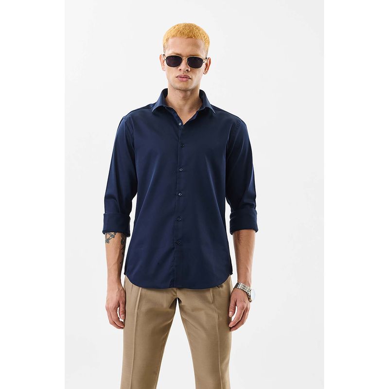 Snitch Men Navy Blue Solid Casual Shirt (2XL)