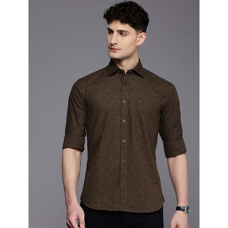 Kenneth Cole Men Bronze Printed Casual Shirt (S)