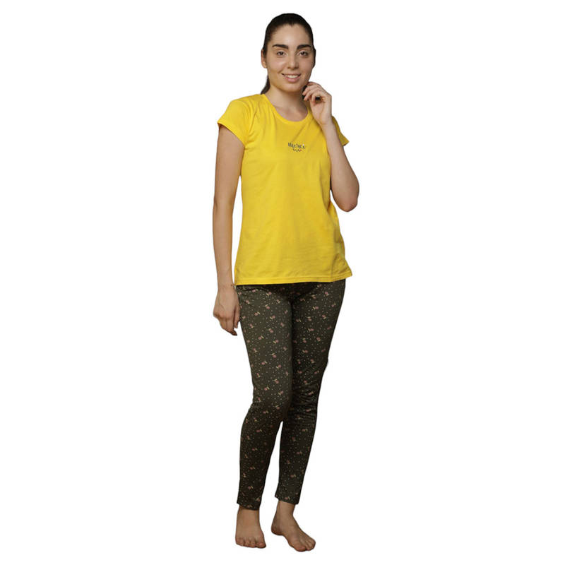 VIEVIANA Women Cotton Floral Printed Night Suit Yellow (Set of 2) (L)