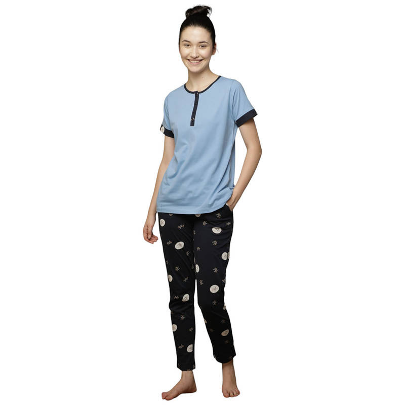 VIEVIANA Women Cotton Light Blue Printed Night Suit (Set of 2) (2XL)