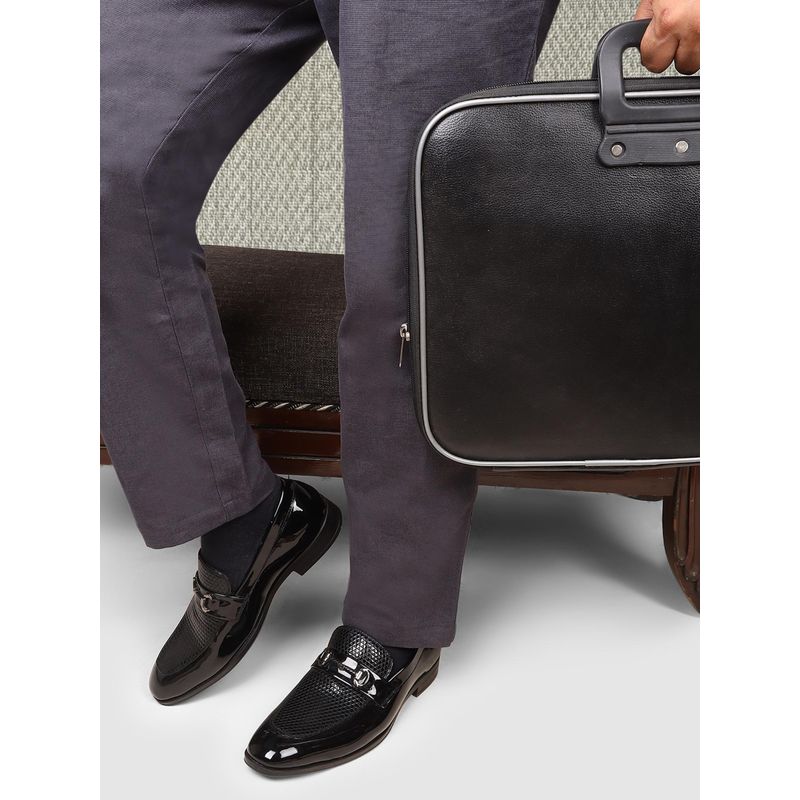 Carlton London Men Black Patent Finish Textured Formal Loafers (EURO 40)