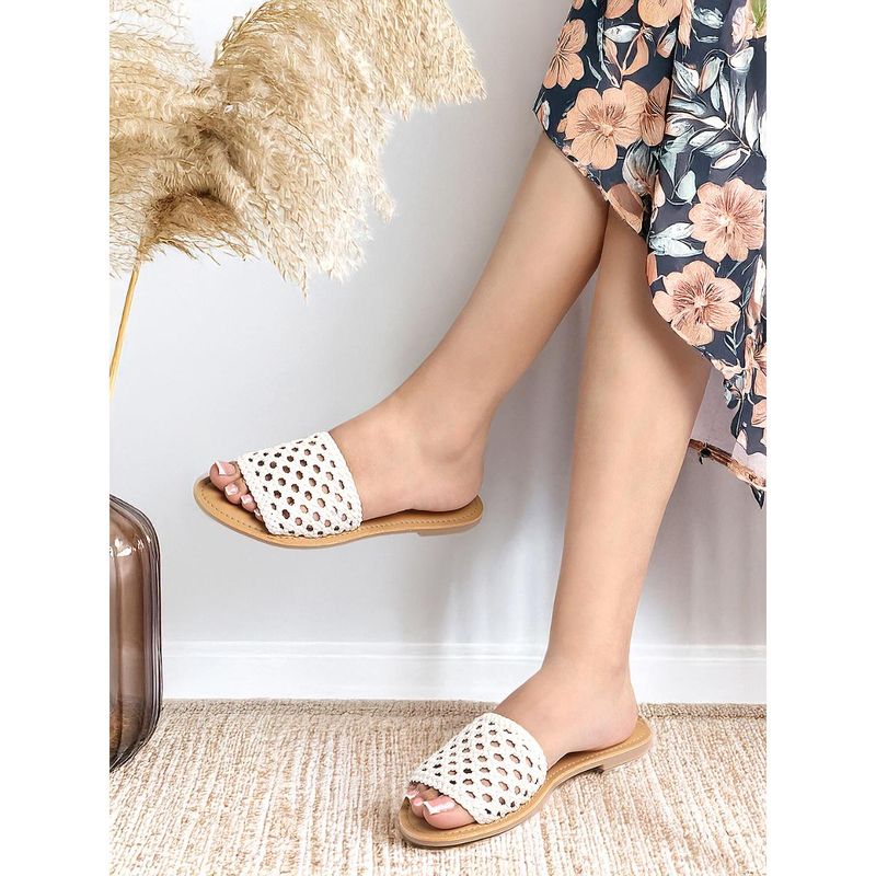 Carlton London Women White Woven Open-Toe Slide Flats (EURO 36)