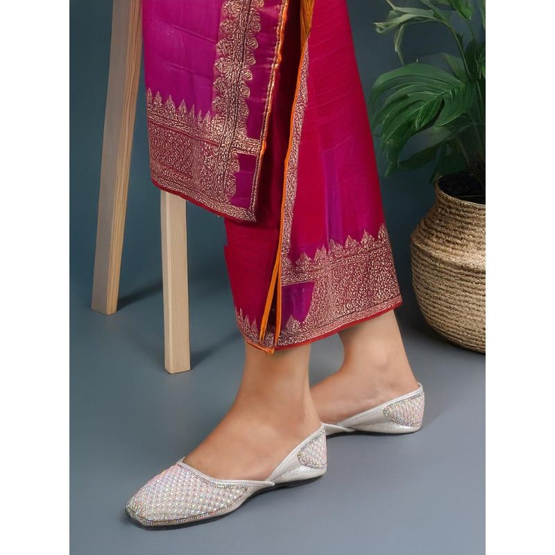 Carlton London Women Silver Embellished Ethnic Jutties (EURO 39)