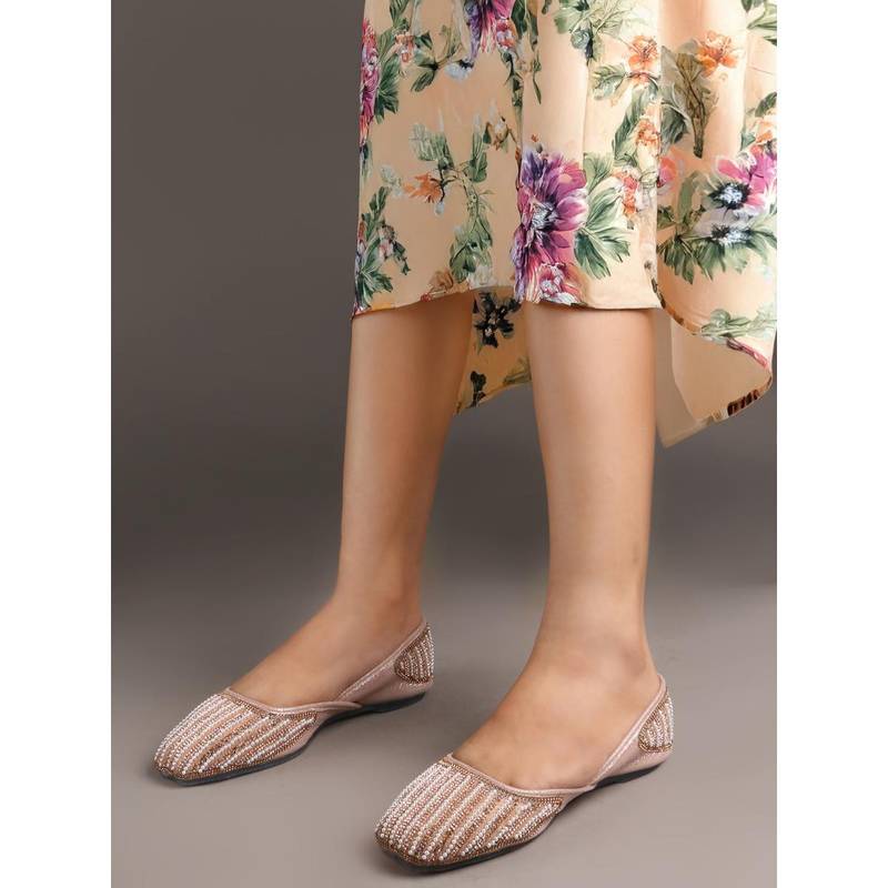 Carlton London Women Rose Gold Beaded and Embellished Ethnic Jutties (EURO 36)