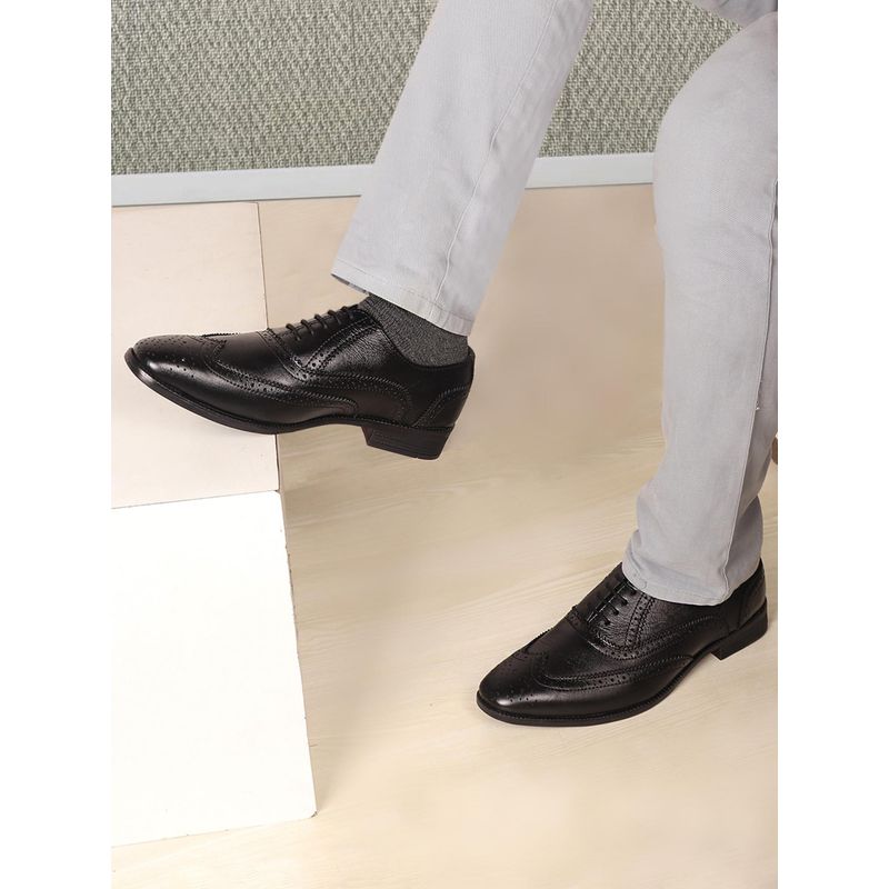 Carlton London Men Black Wingtip Lace-Up Brogue Shoes (EURO 40)