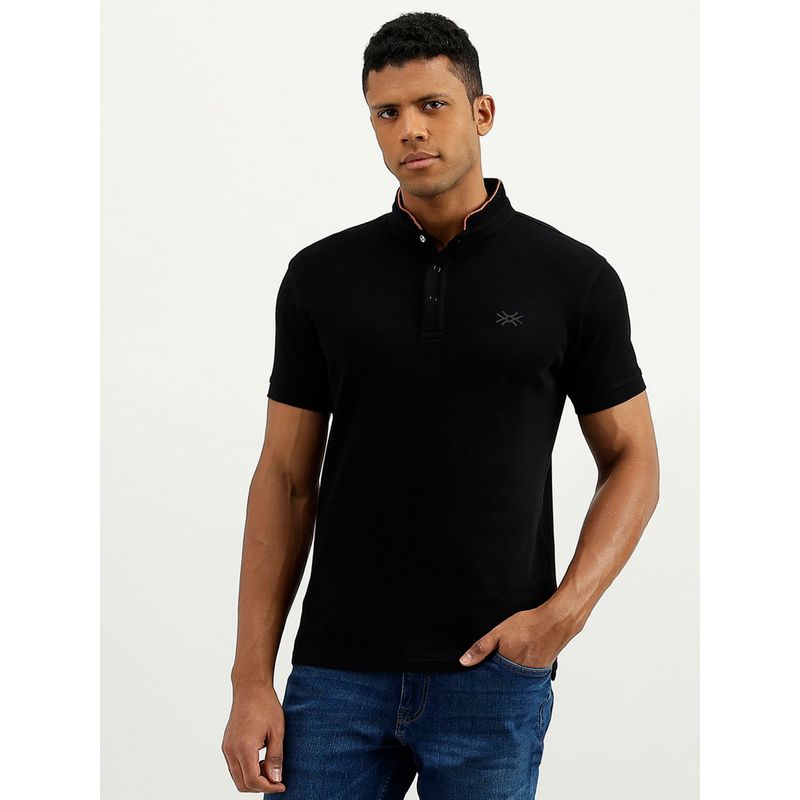 United Colors of Benetton WITH FUNNEL NECK - T-shirt basic - black/zwart