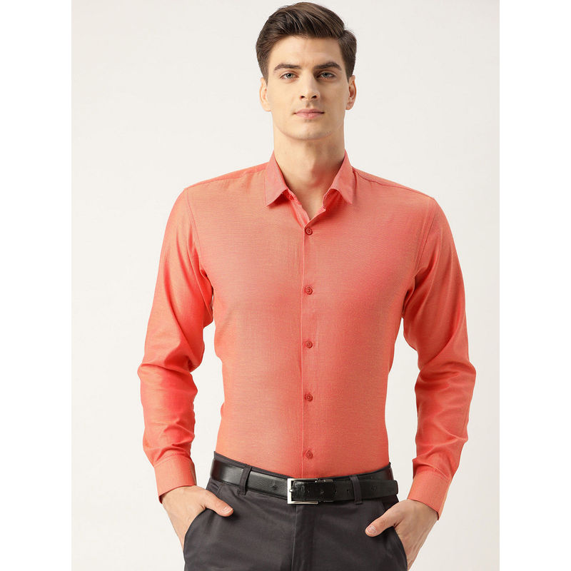 SOJANYA Men Cotton Dark Peach Self Design Classic Formal Shirt (38)
