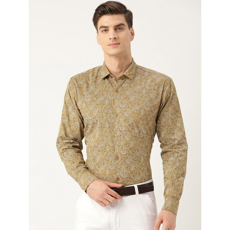 SOJANYA Mens Cotton Metallic Gold & White Printed Formal Shirt (38)