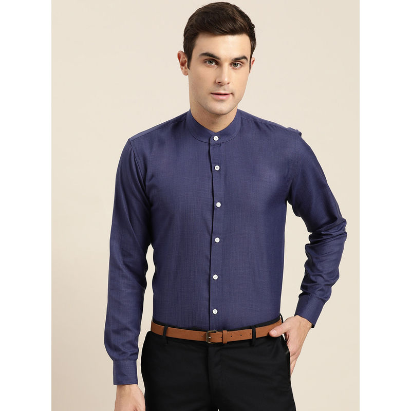 SOJANYA Mens Cotton Blend Navy Blue Chinese Collar Shirt (36)