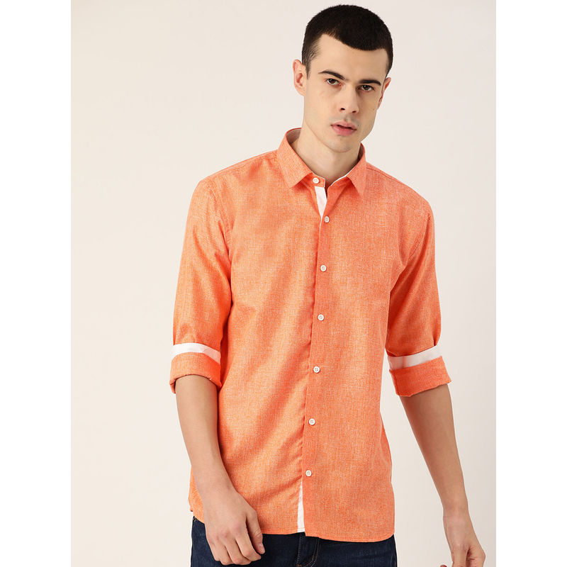 SOJANYA Cotton Linen Orange Casual Shirt (36)