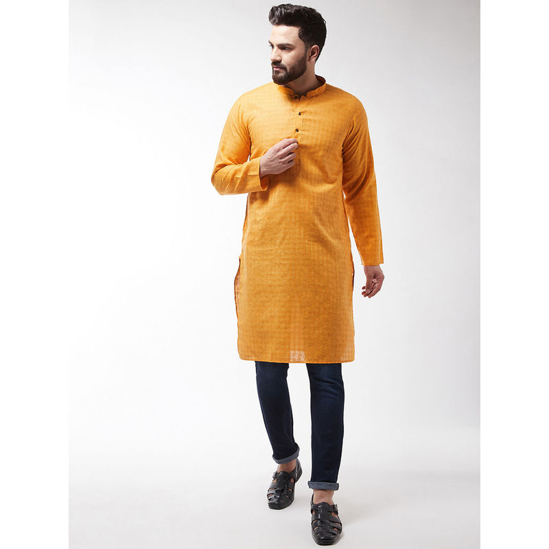 SOJANYA Cotton Blend Yellow Checked Only Long Kurta (S)