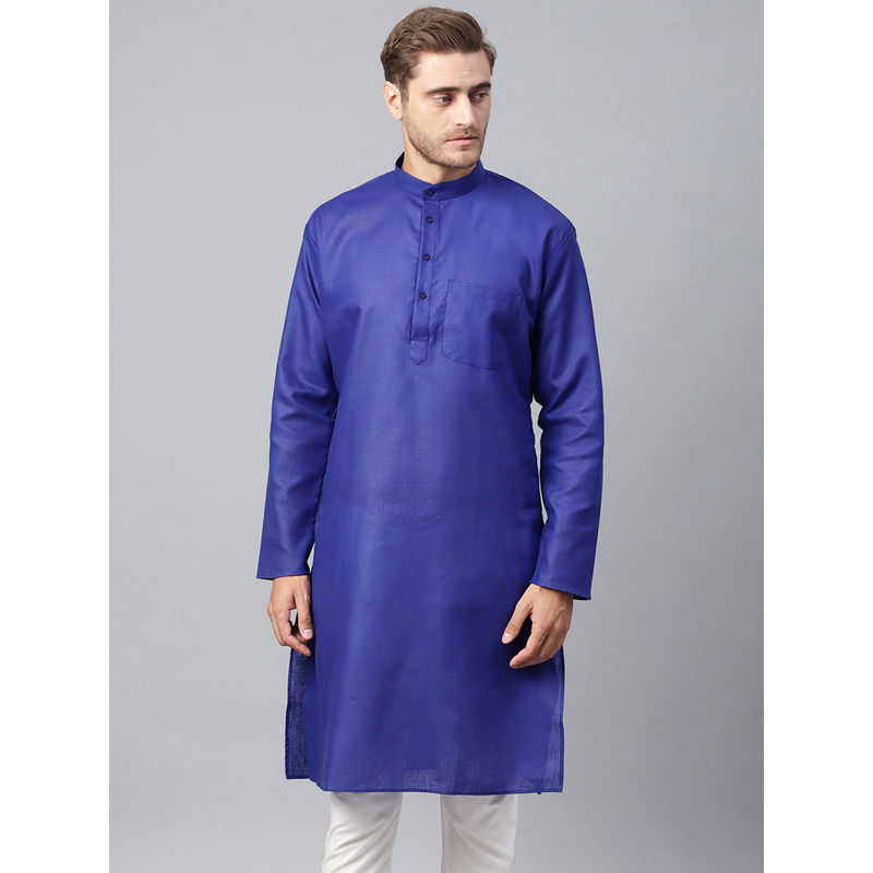 SOJANYA Cotton Linen Blend Royal Blue Solid Only Long Kurta (M)