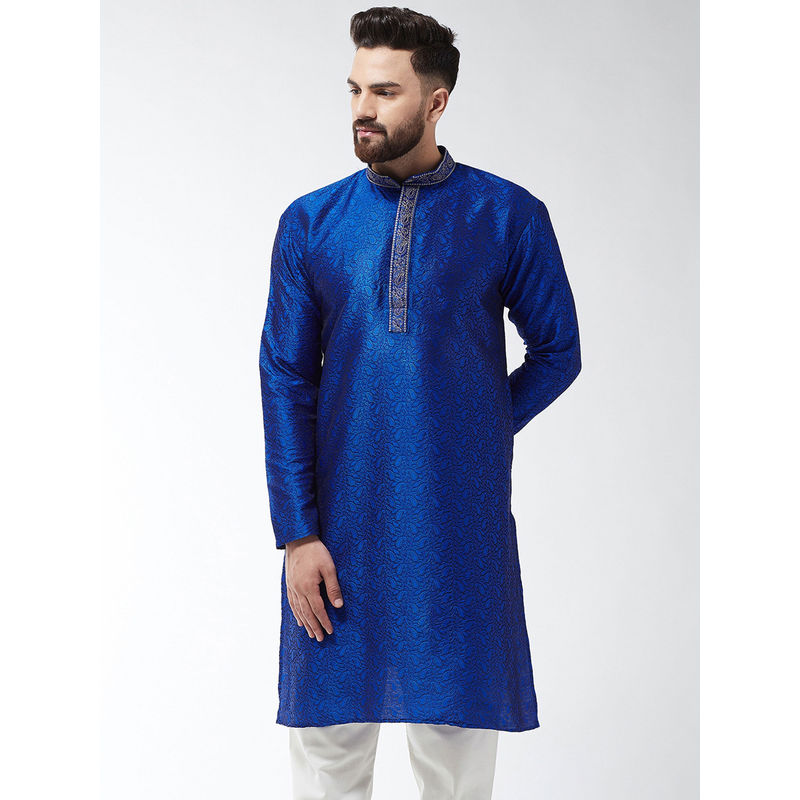 SOJANYA Silk Blend Royal Blue Self Design Only Long Kurta (M)