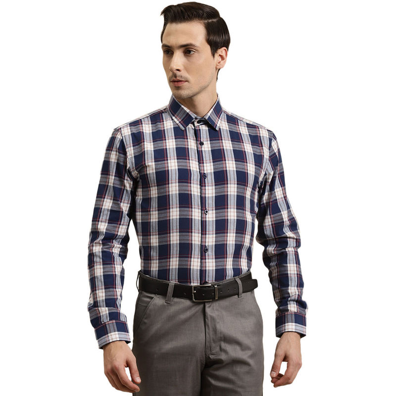 SOJANYA Cotton Navy & White Formal Shirt (42)