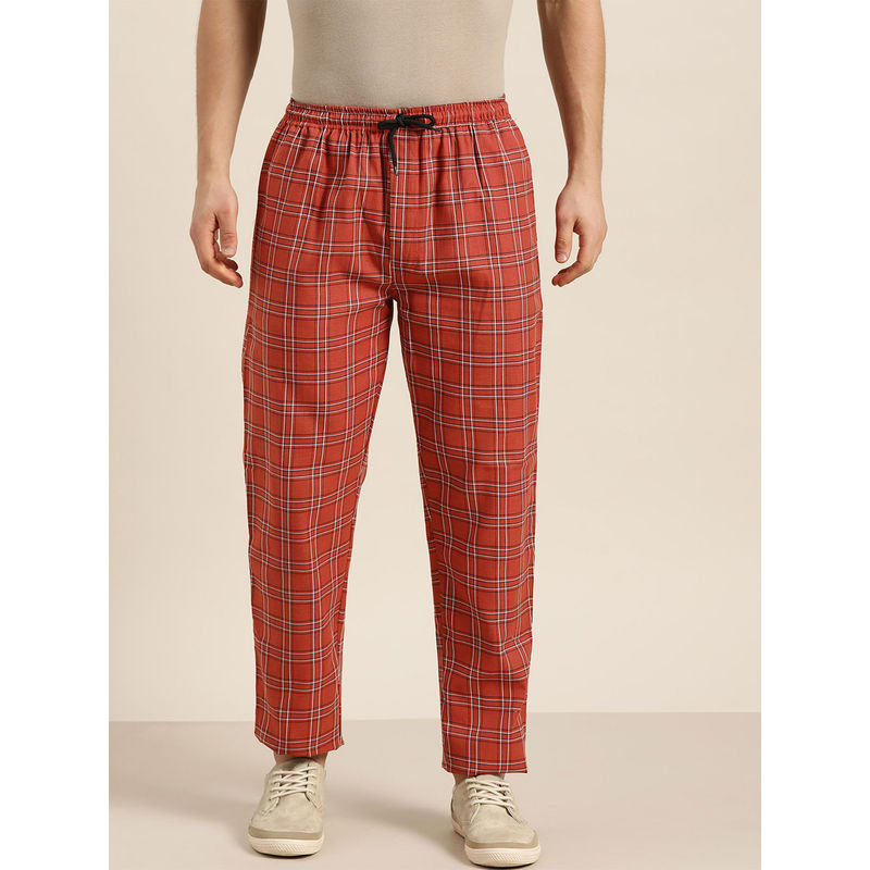 SOJANYA Cotton Rust & White Checked Track Pant (S)