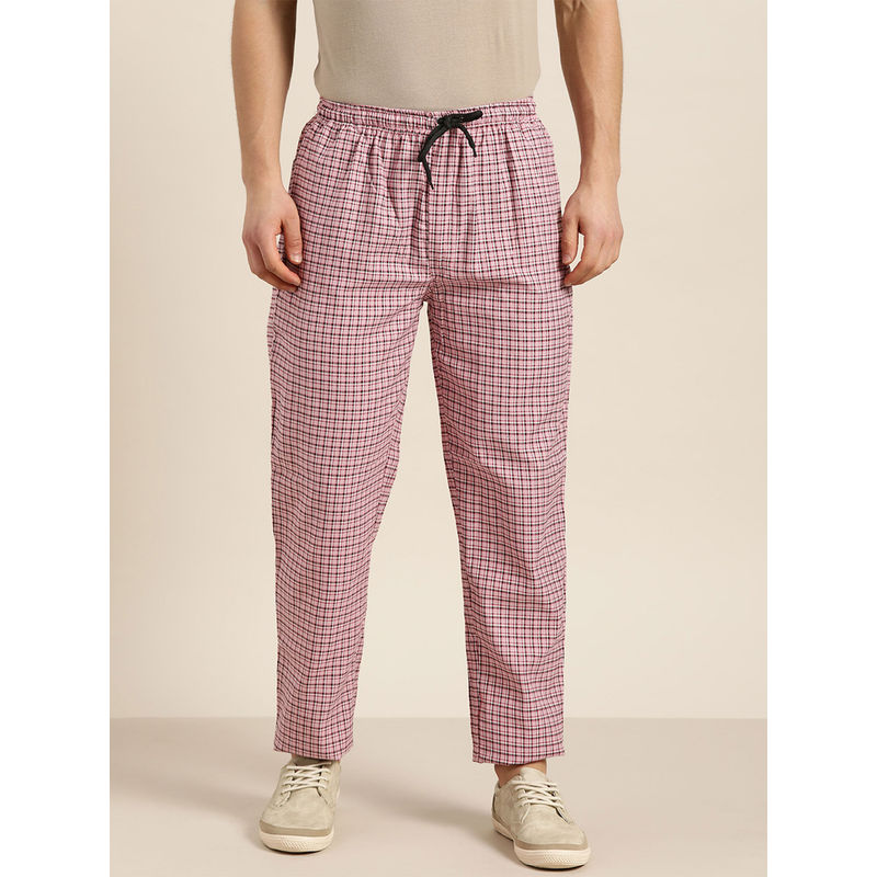SOJANYA Cotton Pink & White Checked Track Pant (S)